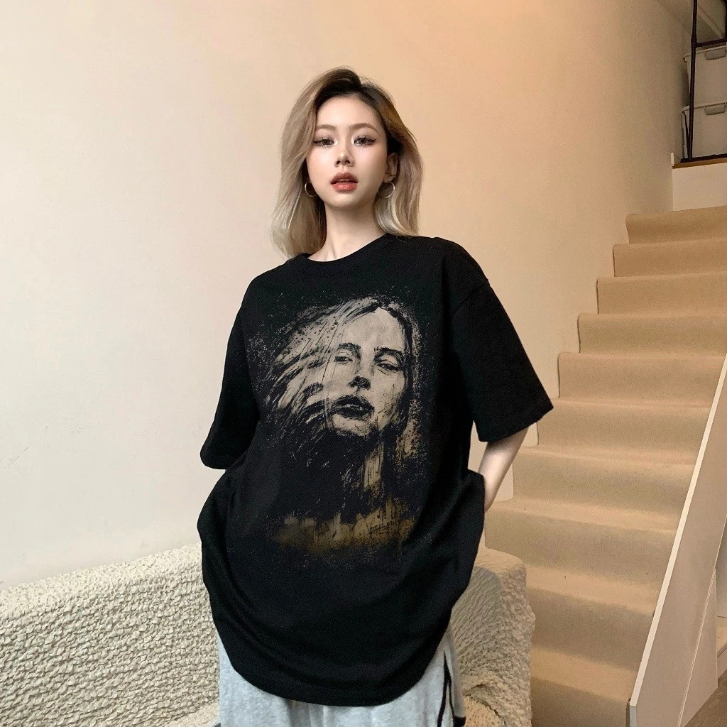 Áo phông nữ form rộng vintage girl phố logo in hình cổ tròn áo thun oversize 100%cotton local brand tay lơ | BigBuy360 - bigbuy360.vn