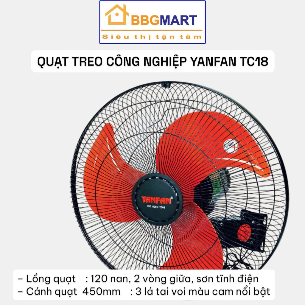 Quạt Treo Tường 2 Dây Công Nghiệp Yanfan TC18 Motor Dây Đồng 100% II YANFAN TC15 II LIFAN T16CH