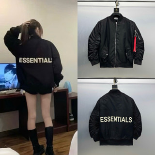  Áo khoác gió bomber nam nữ PB thân trơn dập chữ Essentials cao su nổi lưng trần bông 3 lớp basic AK217P 