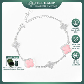  Lắc tay bạc nữ TLEE  năm charm hoa cỏ bốn lá đa sắc sang trọng đá 10mm TLEEJEWELRY LT0408 