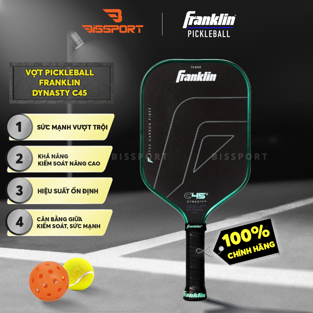 Vợt Pickleball Franklin C45 Dynasty 16mm Chính Hãng - Ổn Định - Kiểm Soát - Siêu Nhám - Tối Ưu Lối Đ