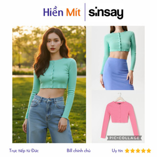   Size XXS  SINSAY Đức - Cardigan croptop cổ tròn hai màu tím xanh tôn dáng siêu xinh auth chính hãng mã 7761J-04X 