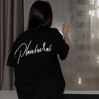  cổ tròn Áo thun phông nam nữ tay lỡ form rộng PLEASURED Unise Đen Áo phông nữ form rộng vintage girl phố logo in hình 