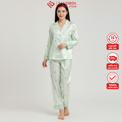 Bộ Đồ Ngủ Nữ Pijama Dài Tay Lụa Latin Cao Cấp Họa Tiết Nhẹ Nhàng, Sang Trọng BPD25001