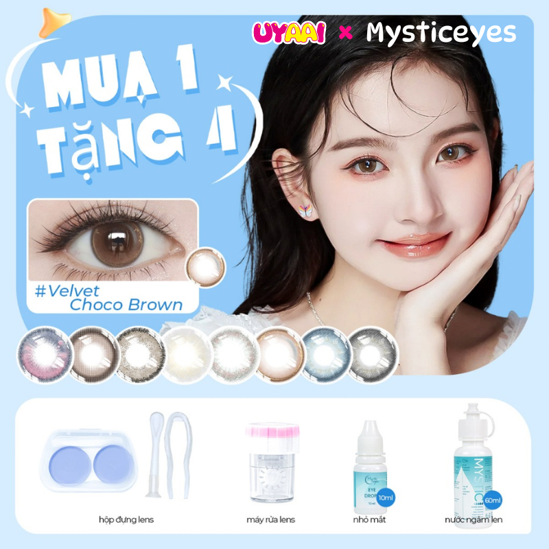 [Mua1Tặng 4]MYSTICEYES kính áp tròng MCK1 14.0-14.5mm 1 Lens+1 Máy Rửa + 1 Nhỏ Mắt + 60ml Nước Ngâm Len +1 Hộp đựng Lens