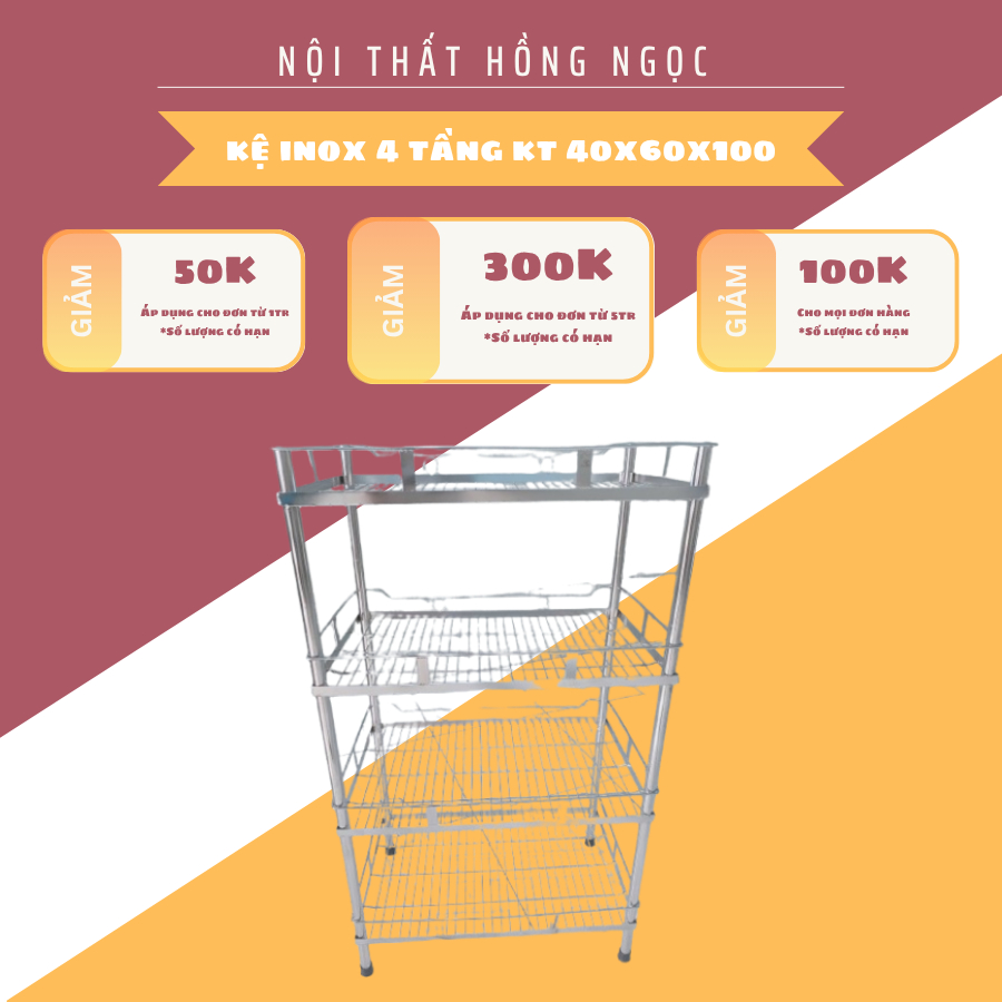 kệ inox 4 tầng kt 40x60