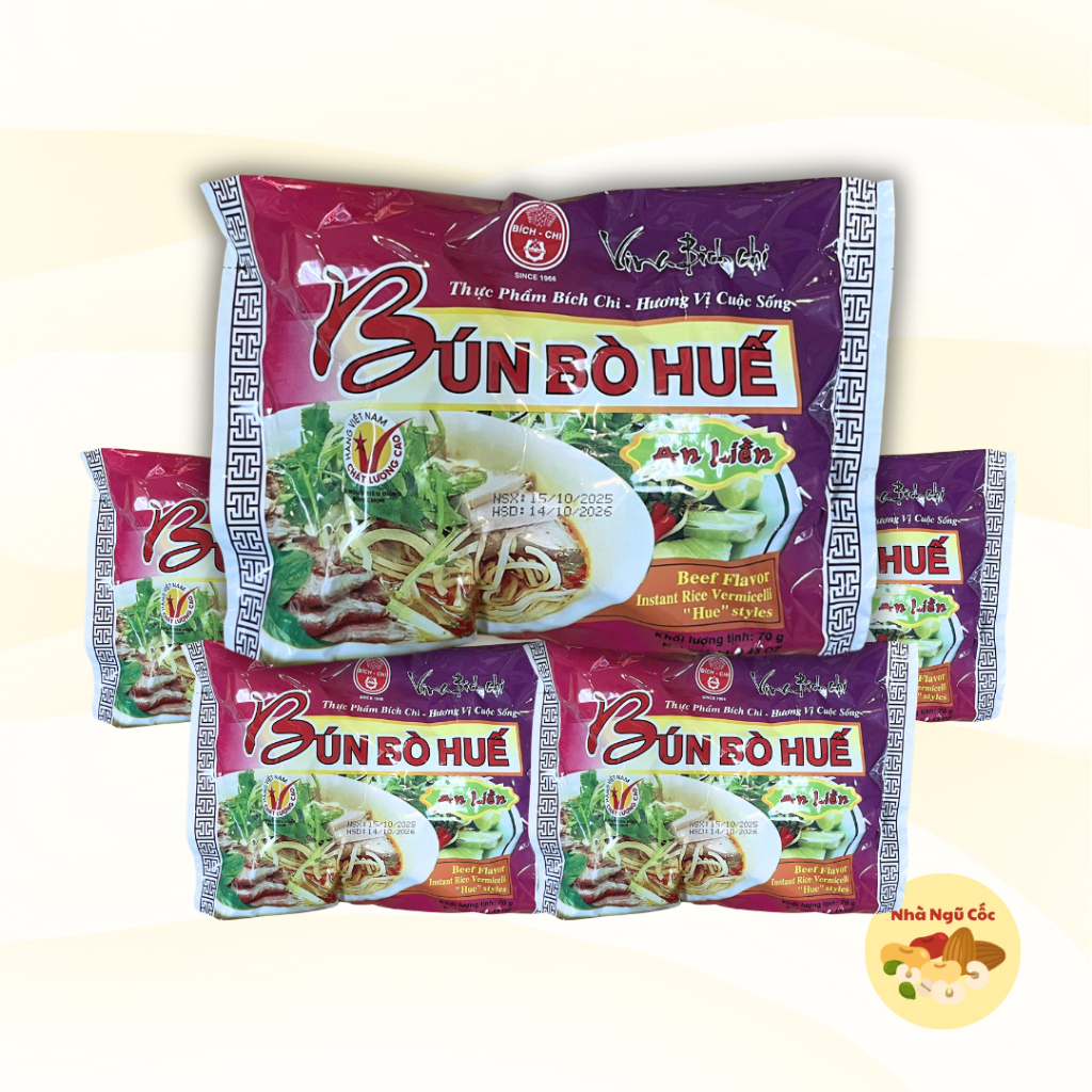 Bún bò huế ăn liền (70g/gói) Bích Chi - Combo 5 Gói Thơm Ngon Tiện Lợi