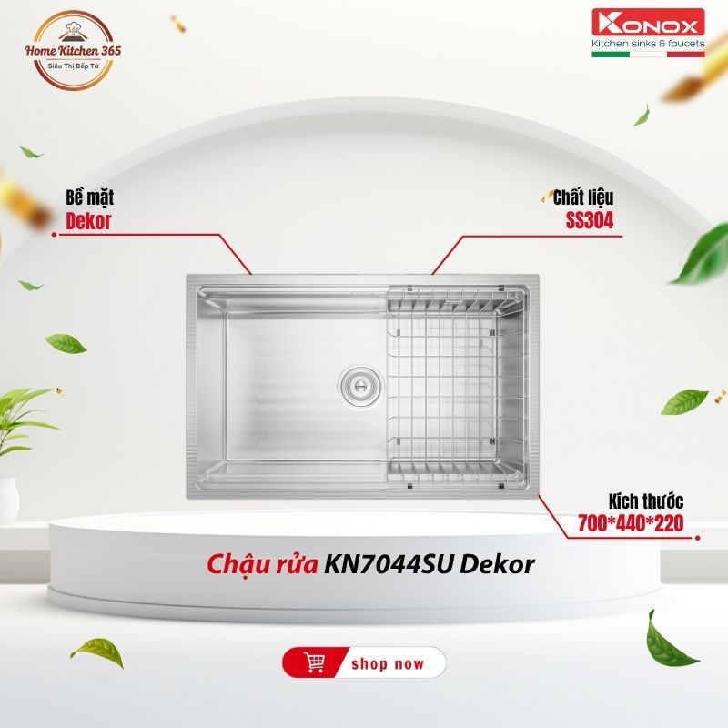 Chậu Rửa Chén Konox KN7044SU Dekor – Chậu Rửa 1 Hộc Âm Bàn Sang Trọng Undermount Sink