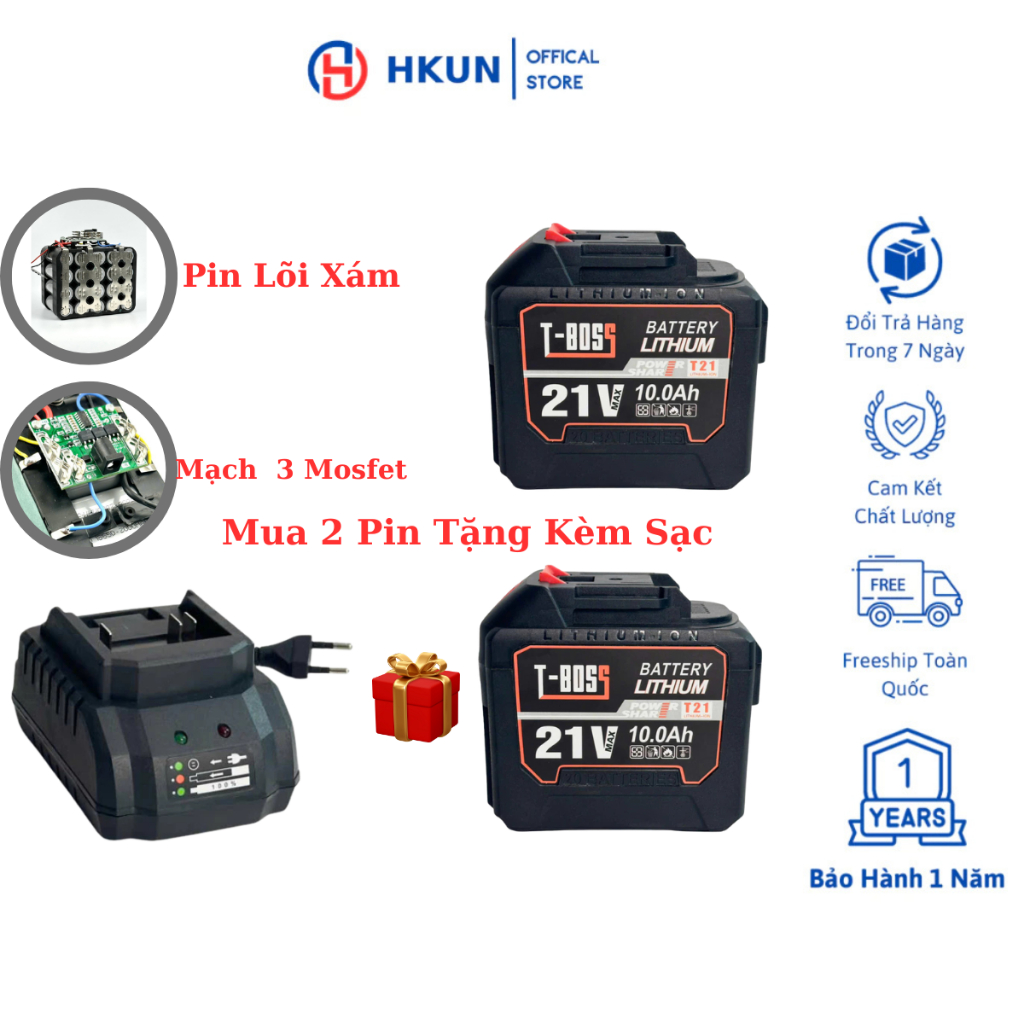 (Combo 2Pin 20Cell T-BOSS Tặng 1Sạc)Pin 20Cell Lõi Xám Mạch 3mosfet Có Đèn Báo Dung Lượng Pin Chân P