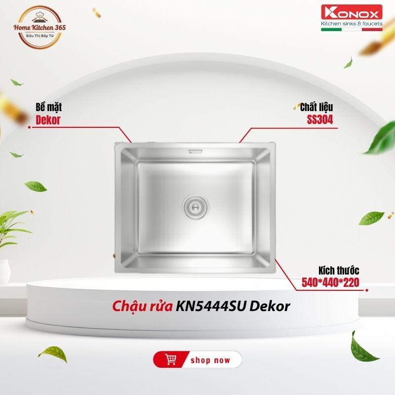 Chậu Rửa Chén Konox Dekor KN5444SU – Inox 304 Dày Cao Cấp, 1 Hộc Lắp Âm Bàn Hiện Đại
