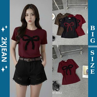  Áo Thun nữ baby tee kiểu phối nơ 2KJeans Bigsize 55kg-90kg áo thun ngắn tay chất borip cotton cao cấp siêu giãn AT9052 