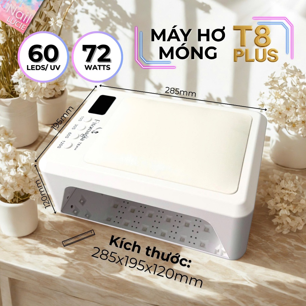 Máy hơ gel Fitomagia T8 Plus, 60 bóng LED/UV, công suất 72W, bảo hành 6 tháng, bản màu trắng