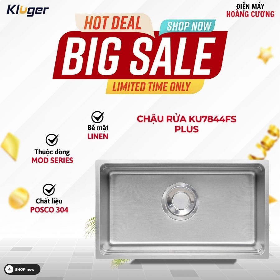 Chậu rửa chén Kluger KU7844FS Plus - Inox 304 Bóng Mịn, Siêu Bền