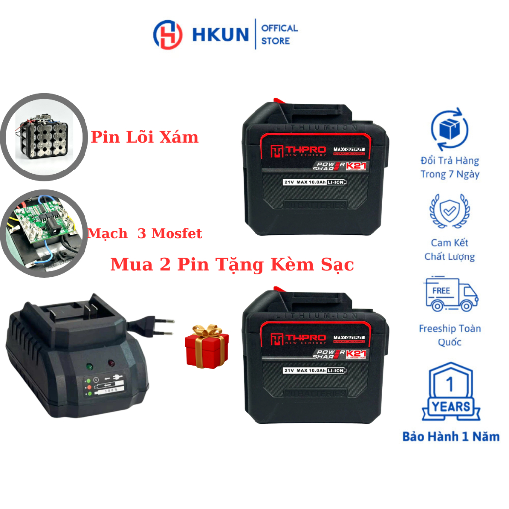 (Combo 2Pin 20Cell THPRO Tặng 1Sạc)Pin 20Cell Lõi Xám Mạch 3mosfet Có Đèn Báo Dung Lượng Pin Chân Pi