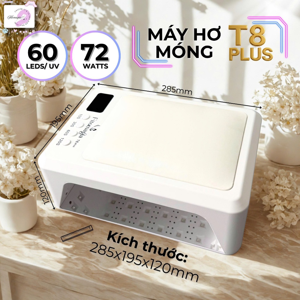 Máy hơ móng Fitomagia T8 Plus, 60 Bóng LED/UV, máy hơ gel công suất mạnh 72W, bản màu trắng