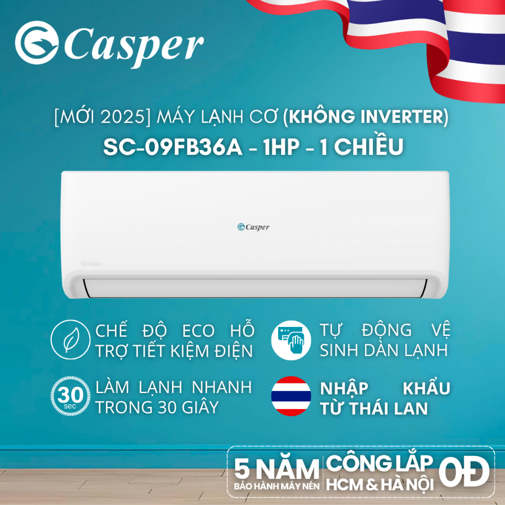 [Shopee - Lắp đặt 0Đ HN HCM] Máy lạnh (không Inverter) Casper 1 chiều 1HP - 1.5HP SC-09FB36A/ SC-09F