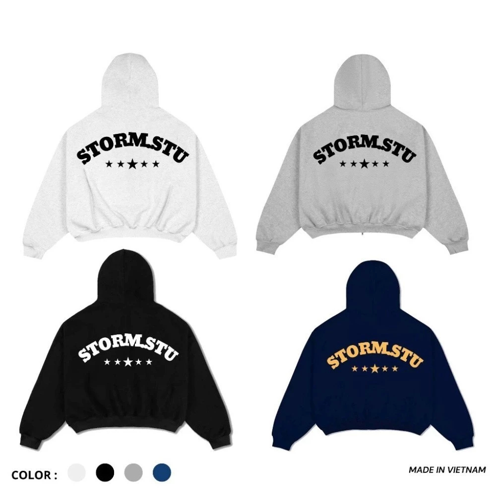 Áo Khoác Hoodie Zip STORM.STU Nam Nữ Unisex,Hoodie Nỉ Có Nón In Chữ Sau BasicHOT Phong cách Hàn Quốc