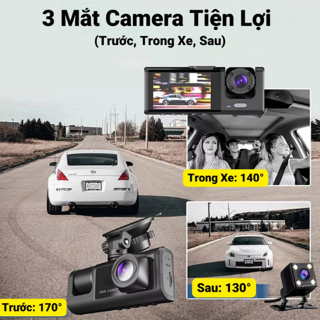 Camera hành trình ô tô đầy đủ GPS và Wifi xem trực tiếp, Camera ô tô với 3 camera ghi lại mọi góc | BigBuy360 - bigbuy360.vn