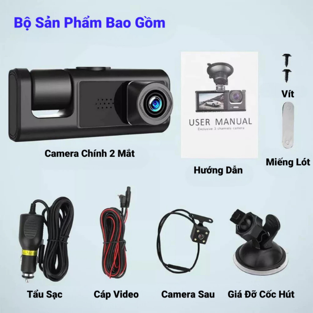 Camera hành trình ô tô đầy đủ GPS và Wifi xem trực tiếp, Camera ô tô với 3 camera ghi lại mọi góc | BigBuy360 - bigbuy360.vn