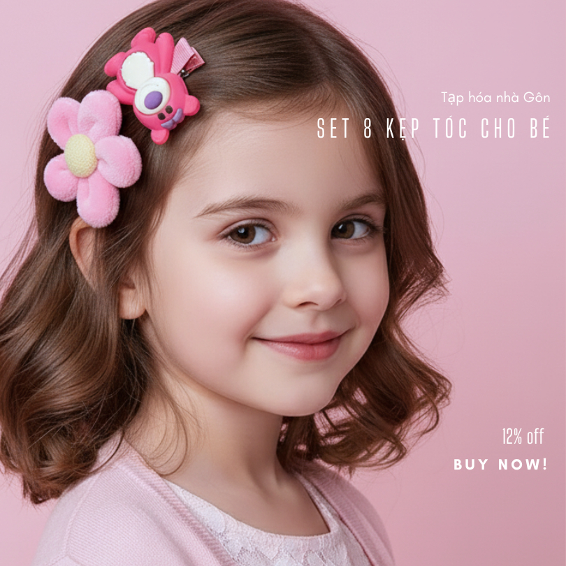 Set 8 kẹp tóc cho bé, set kẹp tóc cho bé, set kẹp tóc hoạt hình cho bé từ 3 tuổi