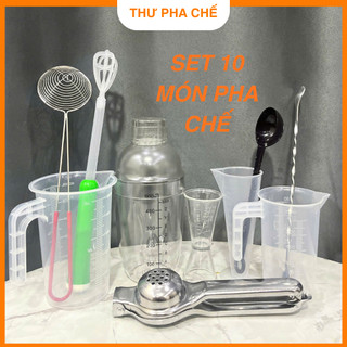  Combo 10 Món Dụng Cụ Pha Chế Trà Chanh Trà Sữa Cà Phê - 10 Món Bình Lắc Shaker 500ml Kẹp Canh Ca Đong Định Lượng 
