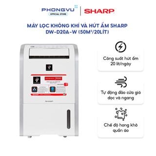  Máy lọc không khí và hút ẩm Sharp DW-D20A-W  50m2 20lít  270W - Hút ẩm 20L ngày Phù hợp phòng ~50m2 Sấy khô quần áo 