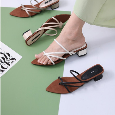 Giày guốc xỏ ngón dây mảnh đan chéo mũi nhọn 3cm cao cấp MYSS - SU243