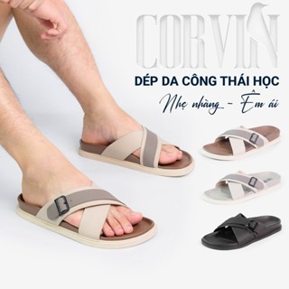  Dép da nam CORVIN  EDGE  CT03  dép quai chéo 1 khóa dép công thái học êm ái chống thấm đế chống trơn trượt 