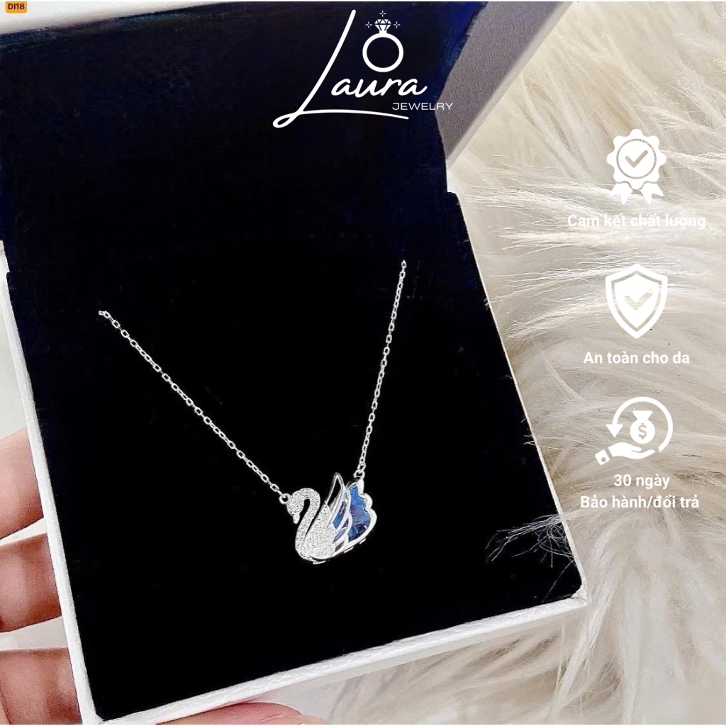 Dây chuyền bạc nữ Laura Jewelry vòng cổ nữ thiên nga pha lê ánh xanh cao cấp 0597D Laura Jewelry
