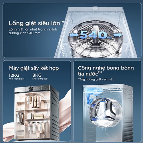 【Max Drum】Giặt 12kg + Sấy 8kg, TCL MaxAura, DD Inverter cao cấp, Lắp đặt 0Đ HCM HN, TWD120-C682DG | BigBuy360 - bigbuy360.vn