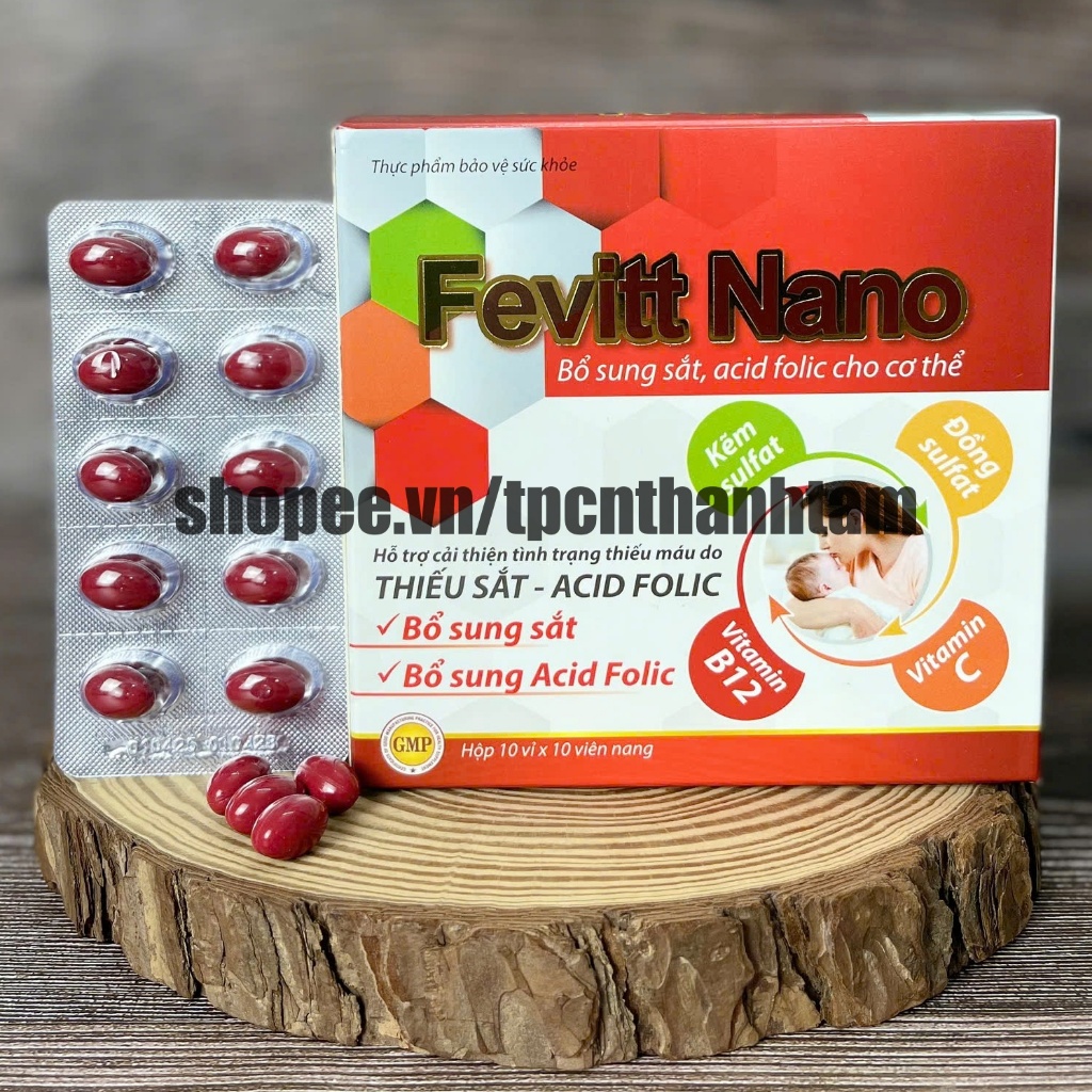 (100V, 4M) Viên uống FEVITT NANO 100V bổ sung sắt, acid folic, bổ máu, cải thiện tình trạng thiếu máu