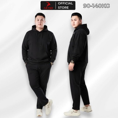 Bộ Nỉ Nam Bigsize 80 - 140KG AKYOO Cao Cấp, Bộ Thun Nỉ Da Cá Co Giãn, Không Bai Xù-  SET HD DEN TRON