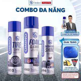 Combo Đa Năng Omino Vệ Sinh Nội Thất M002 650ml & Xịt Dưỡng Bóng Nội Thất Cafe M96 500ml + Xịt Bóng Lốp M10 500ml