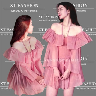 [SALE] Đầm Voan Tơ Trễ Vai Bèo Tầng Có Chiết Eo Hàng Thiết Kế, Váy Voan Tiểu Thư Dáng Xòe Dự Tiệc Sang Chảnh