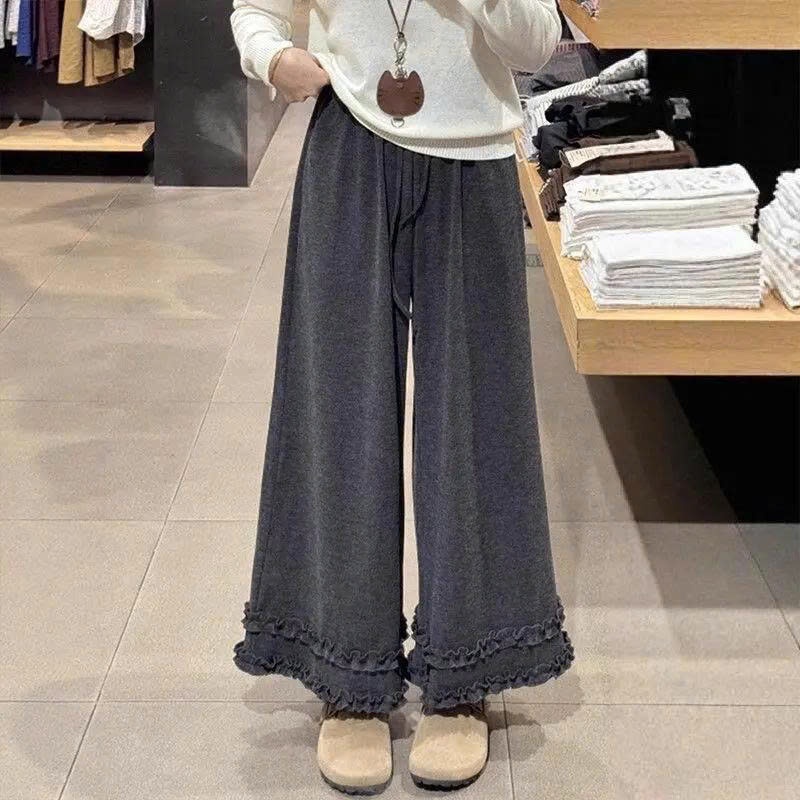 Quần nỉ len lông thỏ ống suộng rộng gấu bèo chất len lông thỏ Plush Knit Maia 1640 P0k40