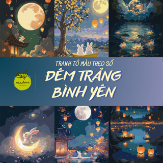   HỎA TỐC  TỔNG HỢP tranh tô màu theo số ĐÊM TRĂNG BÌNH YÊN kích thước 40x50 đã căng khung Madoca 