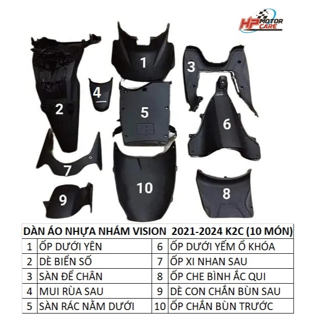 BỘ DÀN ÁO NHỰA NHÁM VISION 2021 K2C (10 MÓN)