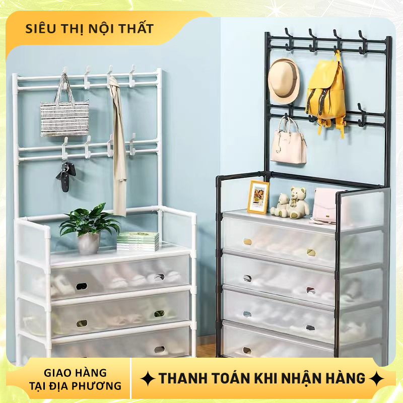 Kệ 5 Tầng Để Giày Dép Giá Treo Đồ Khung Thép Carbon Chắc Chắn Có Màng Chắn Chống Bụi Bẩn