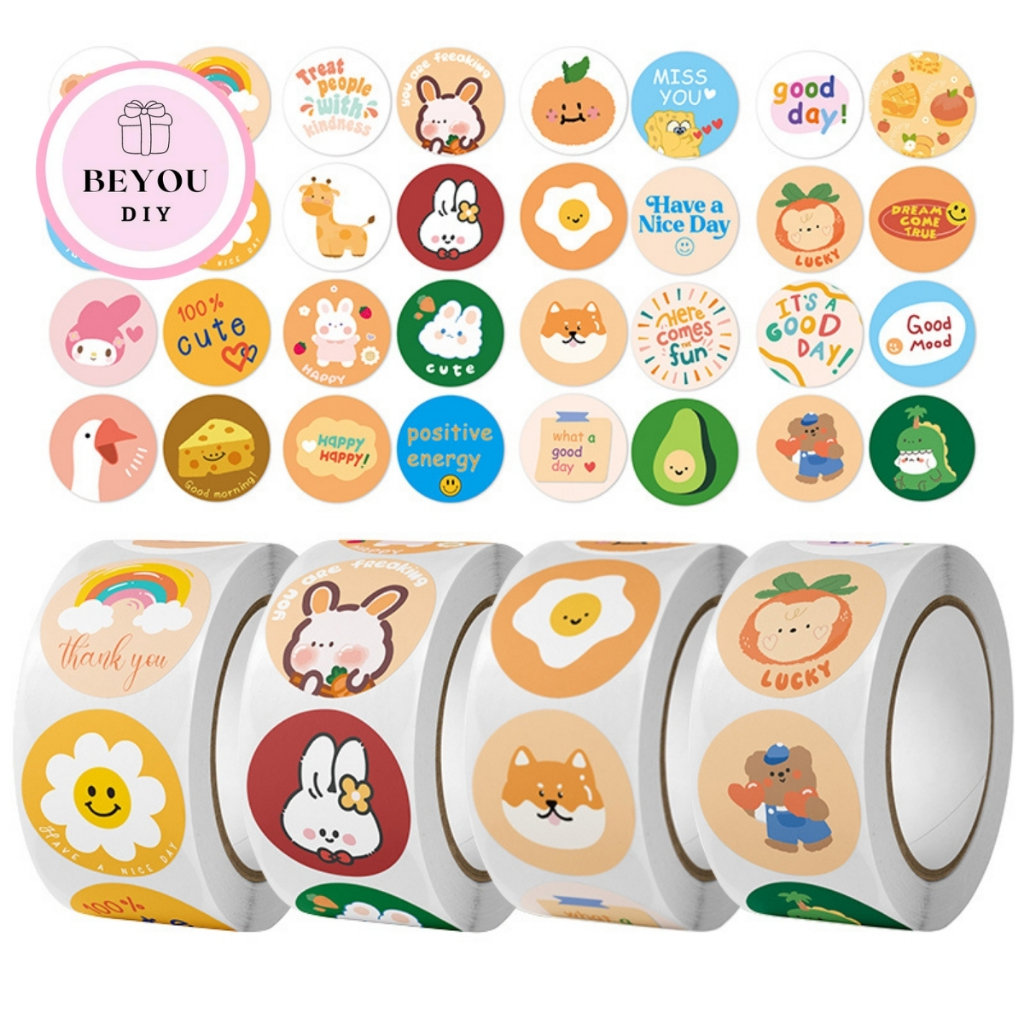 Combo 2 Cuộn Sticker 500 Miếng Hình Dán Trang Trí Sổ Tay, Vật Dụng Dễ Thương – BEYOU pcs
