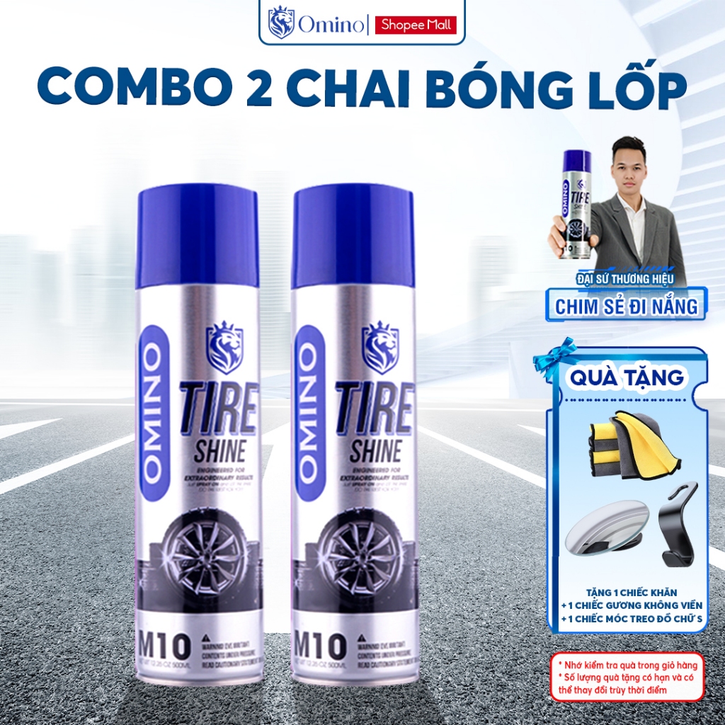 Combo 2 Xịt Dưỡng Bóng Vỏ Lốp Ô Tô OMINO M10 500ml, Phục Hồi Lốp Xe, Nhựa Đen - Chính Hãng Omino Vie