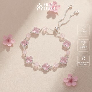  Lắc tay vòng tay năng lượng thạch anh hồng hợp mệnh cho nữ dây rút sáng freesize KILIG CHARM - KC58 