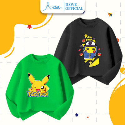[HÀNG MỚI VỀ] AORE-Áo Thun DÀI TAY PIKACHU, Áo Dài tay Thu Đông cổ tròn chất COTTON mềm mịn, cho bé trai, gái từ 8-35kg