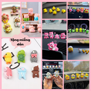 Bộ mô hình con vật mini cute, trang trí xe máy, nội thất ô tô kèm miếng dán chống trượt