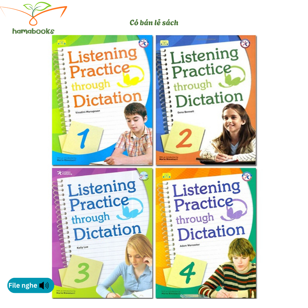 Sách - Listening Practice Through Dictation - Level 1,2,3,4 - Bản in lazer đẹp nét, Tặng file nghe