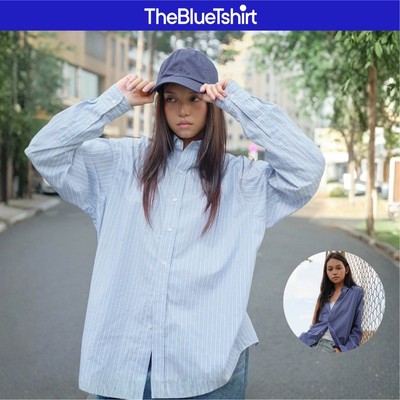 TheBlueTshirt - Áo sơ mi sọc unisex tay dài phom rộng cá tính - Boyfriend Big Shirt Premium