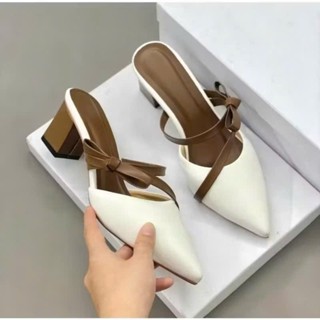  Giày sục thắt nơ chéo kiểu dáng trẻ trung gót vuông 5cm size 35-40 T39 
