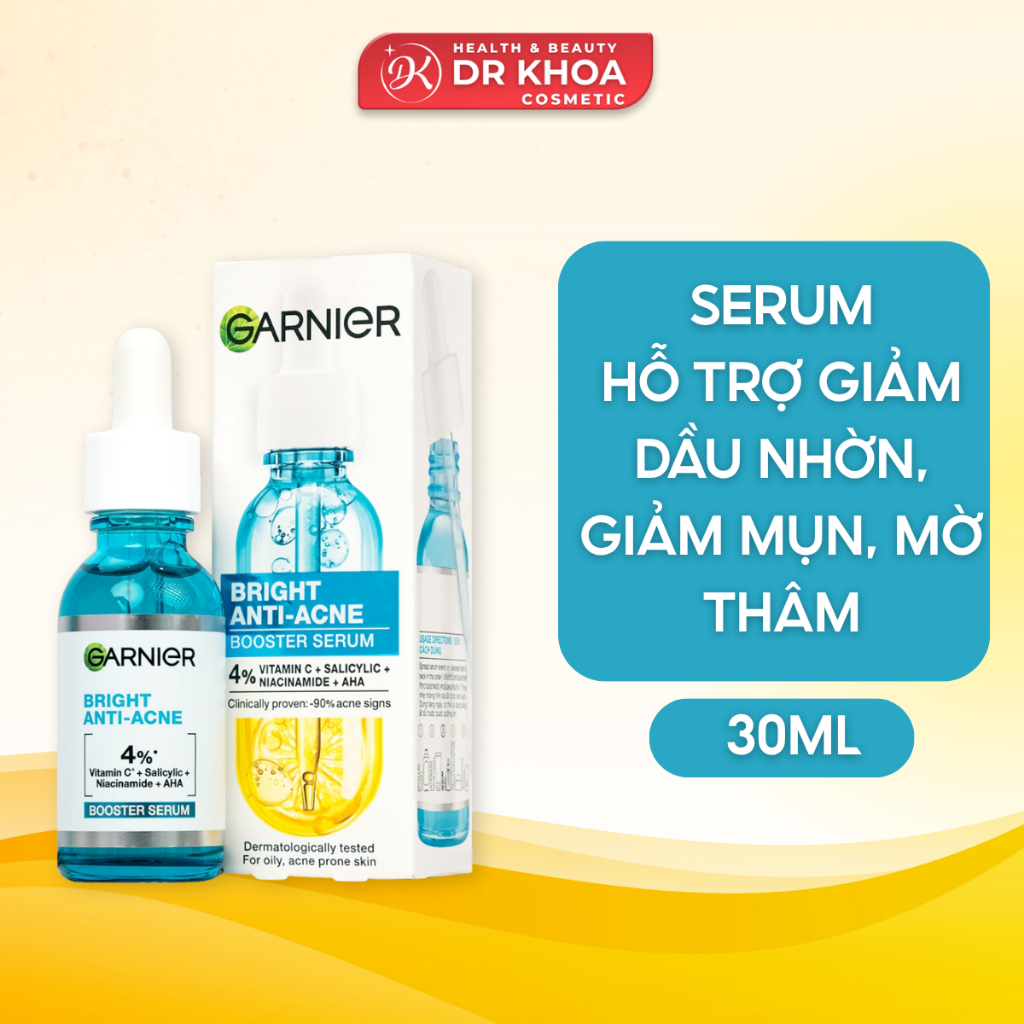 Serum Garnier Giảm Mụn Mờ Thâm Cho Da Dầu, Mụn Bright Anti-Acne Booster Serum 30ml