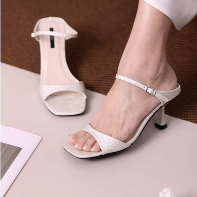 Giày sục nữ quai ngang phối quai mảnh khóa cổ chân 7cm cao cấp MYSS - SU237