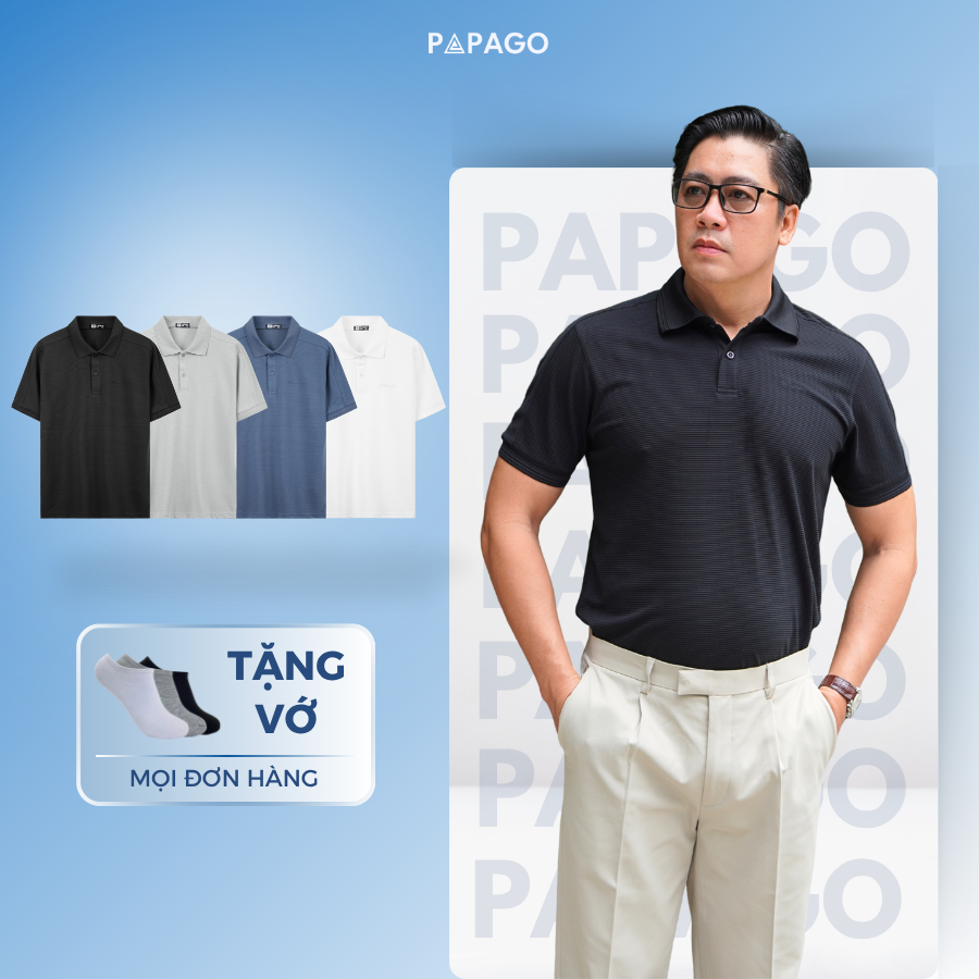 [MỚI] Áo Polo Nam PAPAGO Thêu Ngực Trái Basic Form Rộng Thoải Mái, Thấm Hút Mồ Hôi Tốt - P25PLKN001