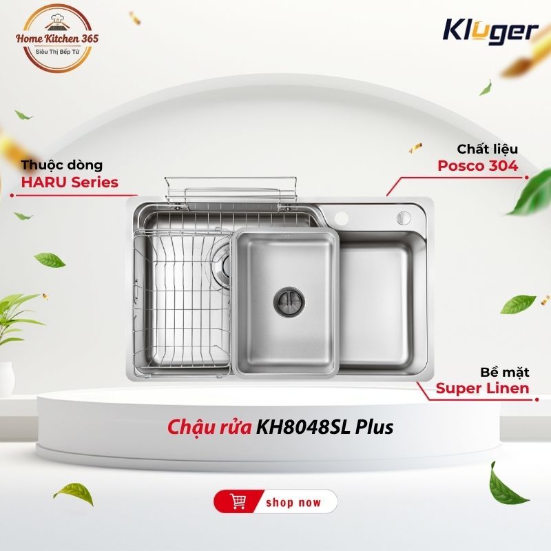 Chậu Rửa Chén Inox Kluger KH8048SL Plus - Ngăn Rộng, Thoát Nước Nhanh